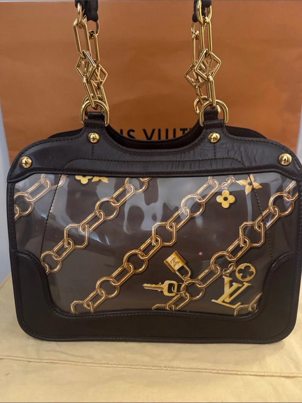 Louis Vuitton Brown and Gold Monogram Chain Shoulder Bag